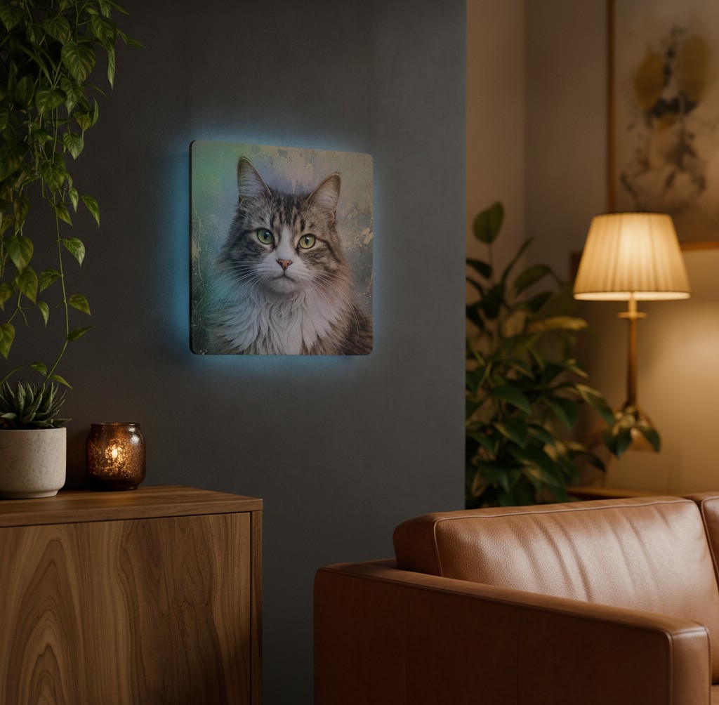 Katzen-Porträt-Lampe (Quadrat) - Mockup