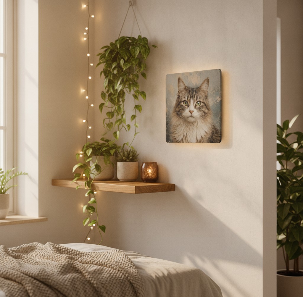 Katzen-Porträt-Lampe (Quadrat) - Mockup