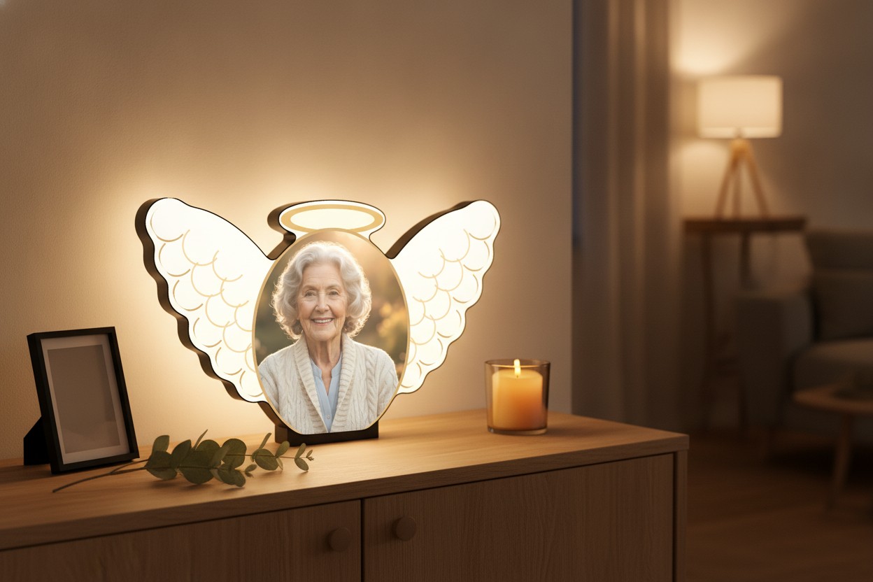 Memorial-Lampe „In Erinnerung" (Engel) - Mockup