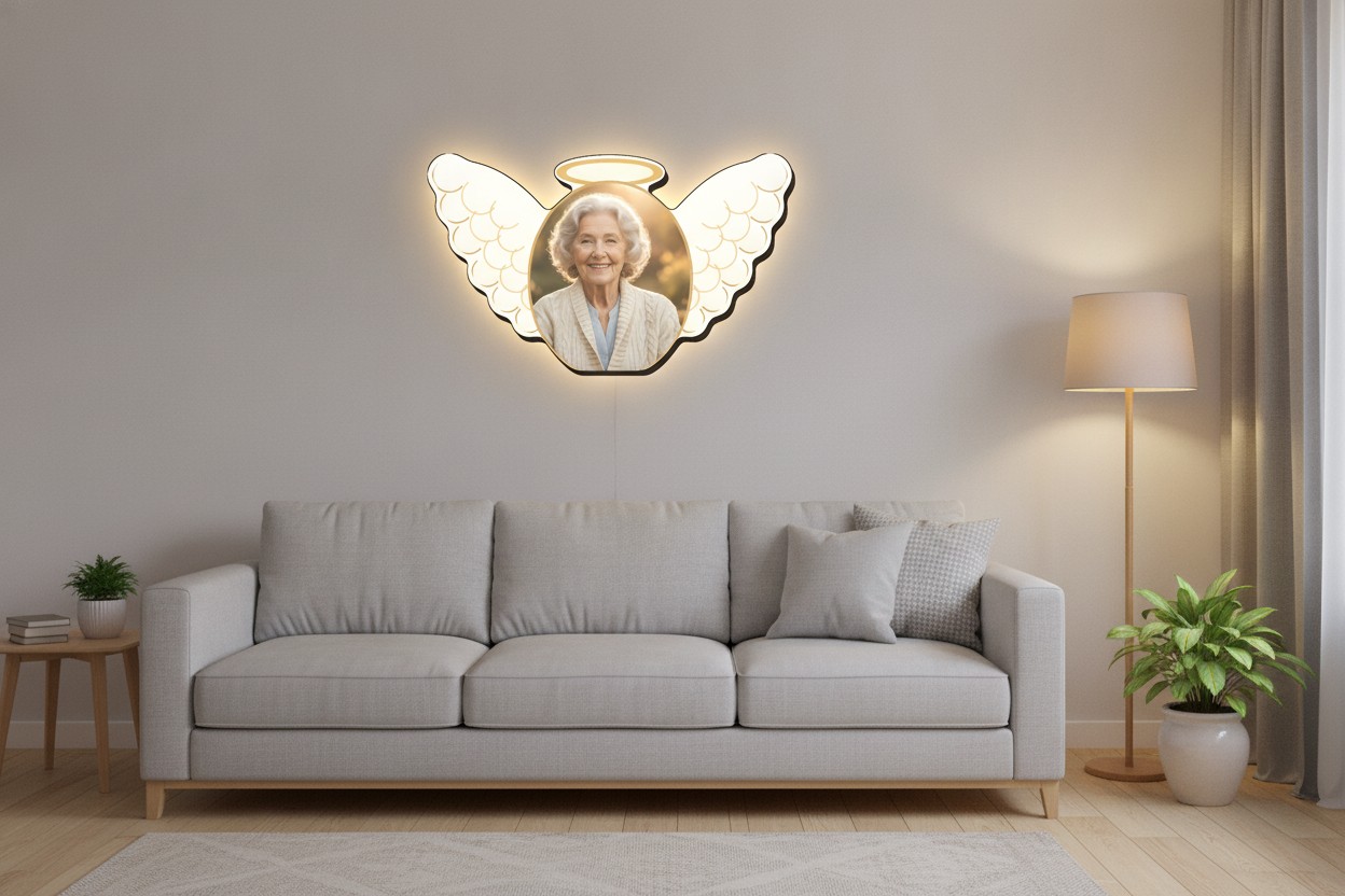Memorial-Lampe „In Erinnerung" (Engel) - Mockup