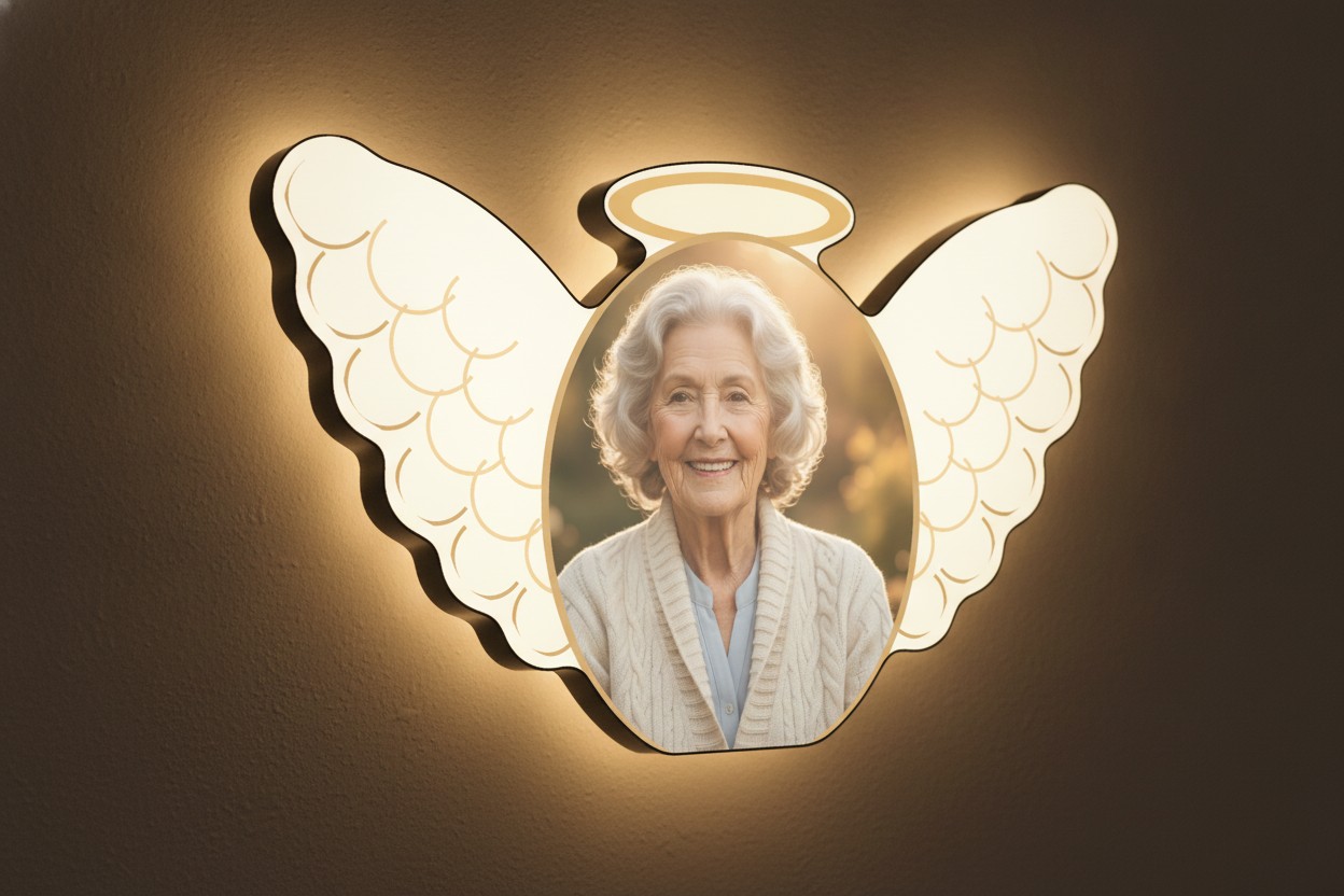 Memorial-Lampe „In Erinnerung" (Engel) - Mockup