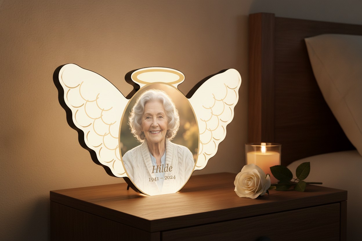 Memorial-Lampe „In Erinnerung" (Engel) - Mockup